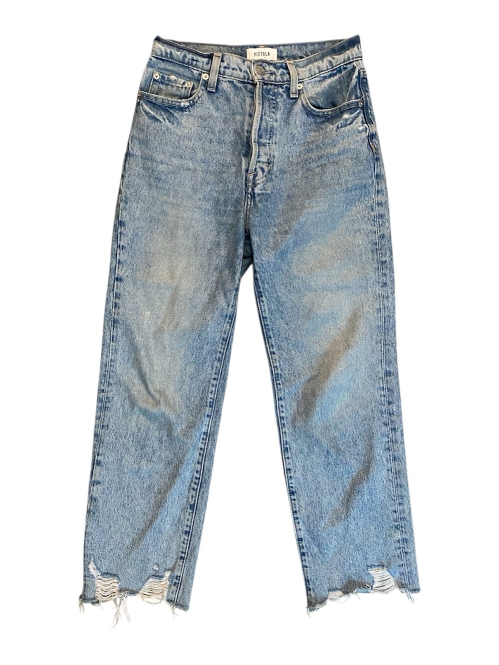 pistola Washed Blue Straight-Leg Jeans with Distressed Hem